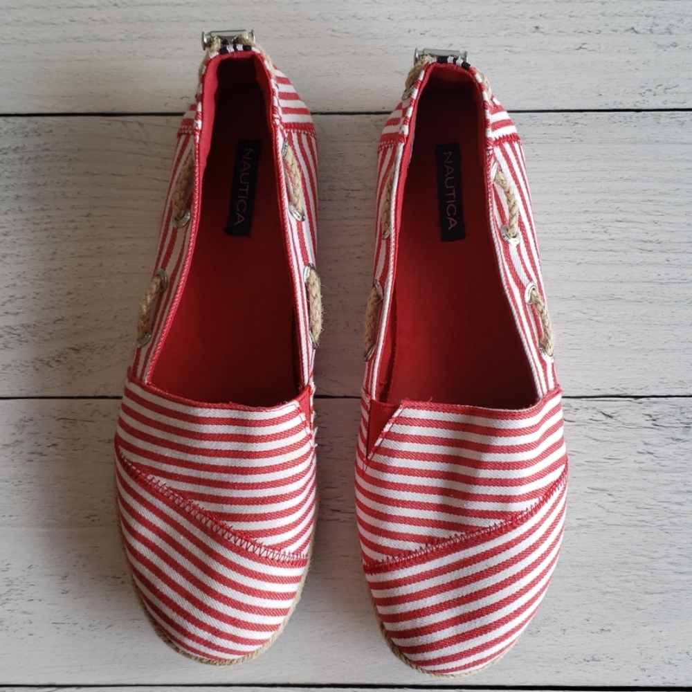 Nautica Espadrilles red white striped slip ons
